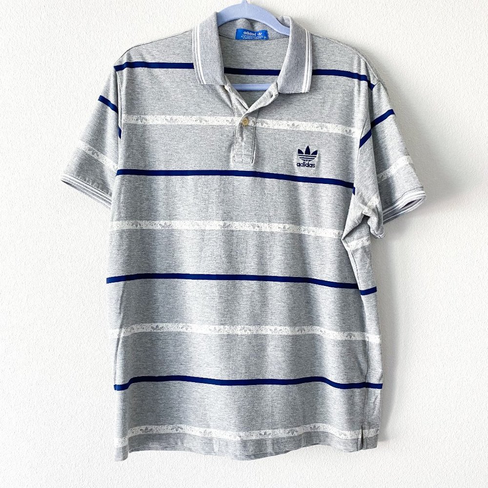 Adidas Original Striped Logo Gray Polo Shirt